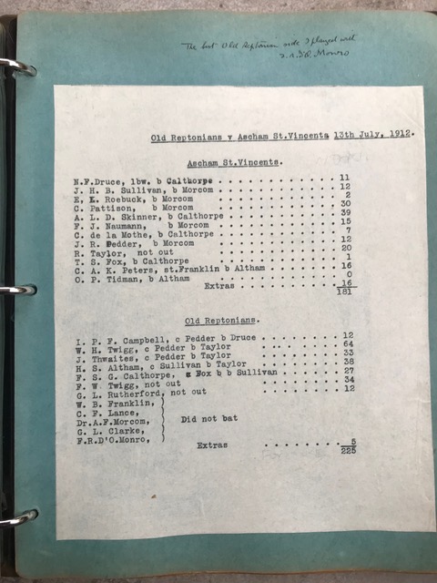 1912 Ascham St. Vincent's scorecard.