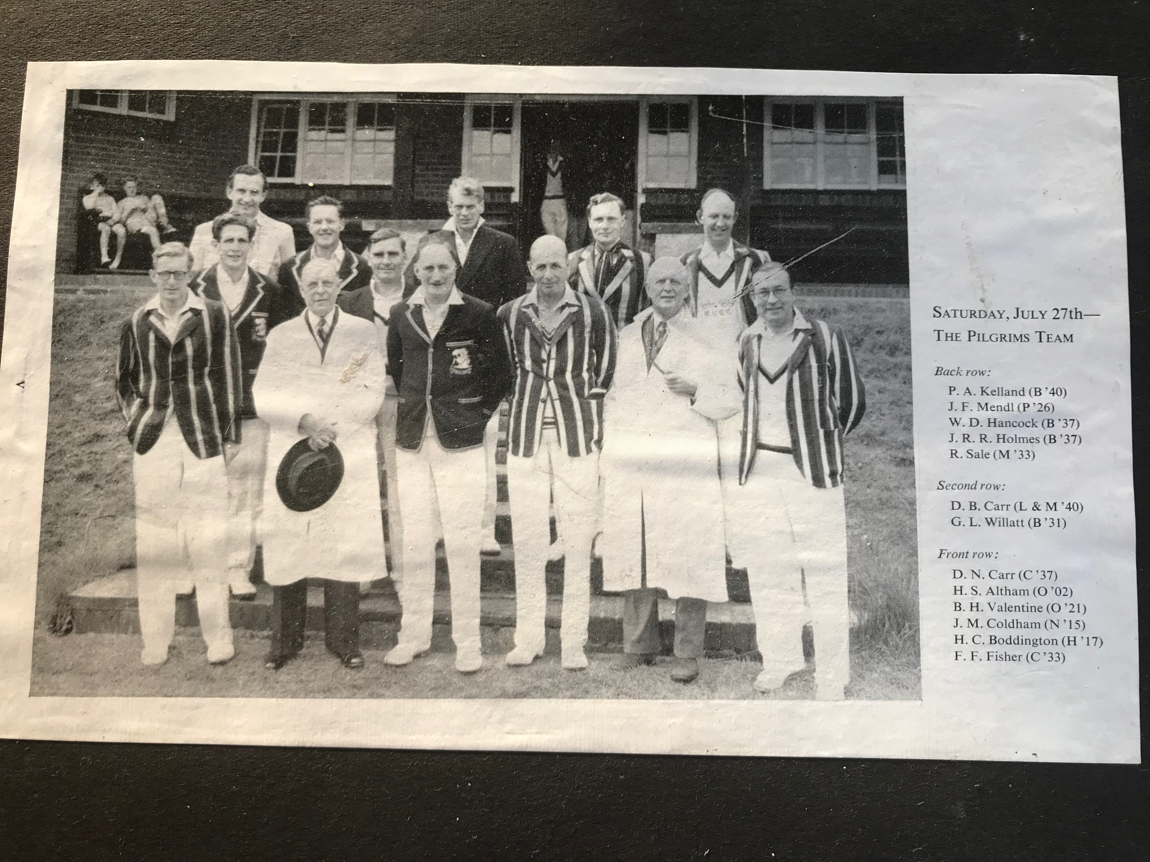 Pilgrims XI 1957 Speech Day