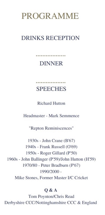 Centenary Dinner Programme